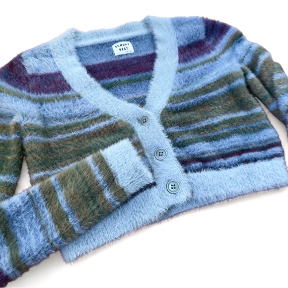 Aritzia Sunday Best Reese Striped Fuzzy Cardigan - Picture 4 of 11